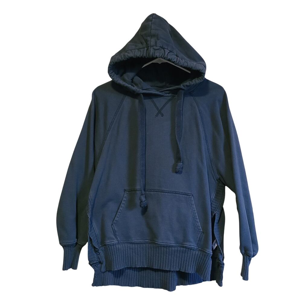 American Eagle Pullover Hooded‎ Sweater Womens S Navy Blue Split Sides Comfort